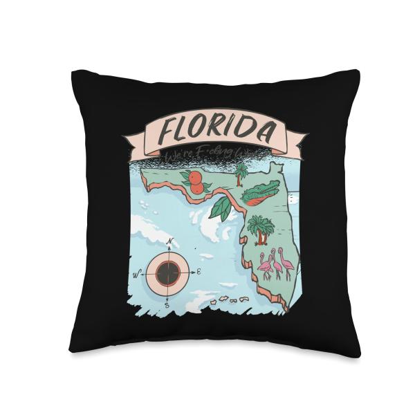 Florida Colourful Map American City Landmarks Flor...