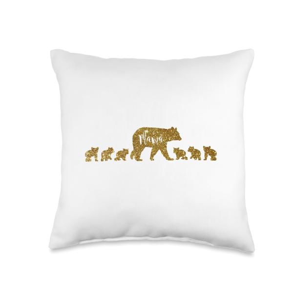 Mama Bear with 6 Six Cubs Gold Sparkle Pattern Mom...