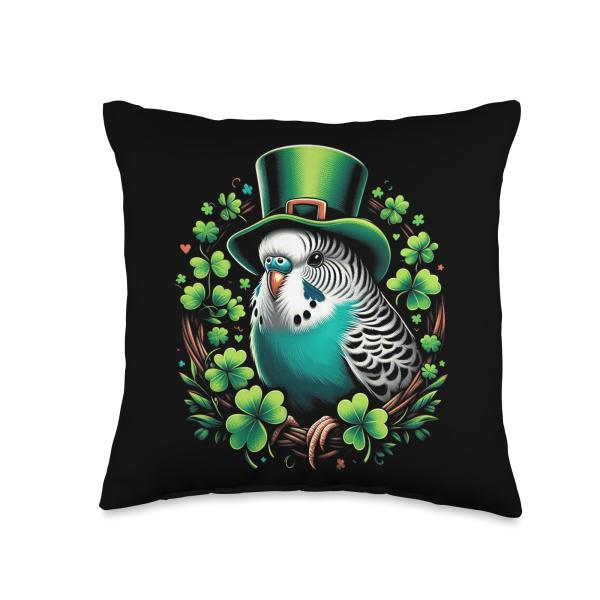 A Budgerigar's Joyful Saint Patrick's Day Throw Pi...