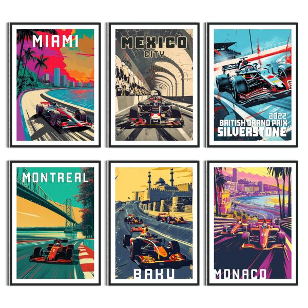 HK Studio F1 レースカーポスター 8x11インチ 6枚セット ヴィンテージ 寮・部屋装飾