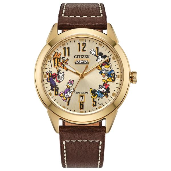 CITIZEN エコドライブ ディズニー ミッキー AW0093-04W ゴールド ブラウンレザー ...