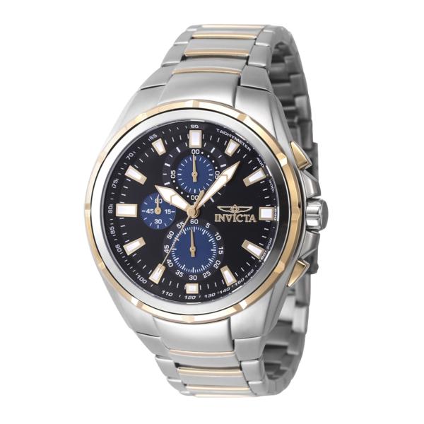 Invicta Aviator メンズ 50mm クォーツ, ゴールド+スチールブラックダイヤルVD...