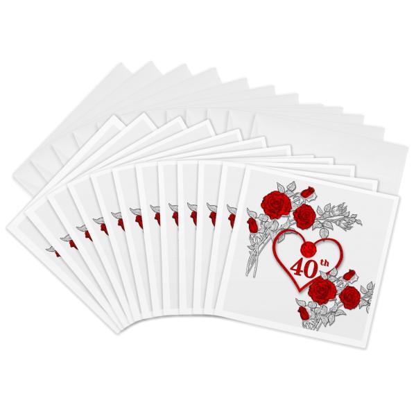 3dRose Red Heart and Roses 40th Ruby Anniversary f...