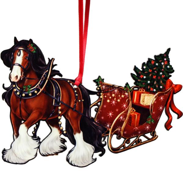 Gypsy Vanner Horse Sleigh Christmas Ornament, Eque...