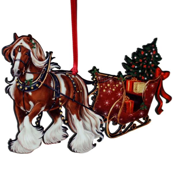Gypsy Vanner Horse Sleigh Christmas Ornament, Eque...