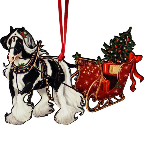 Gypsy Vanner Horse Sleigh Christmas Ornament, Eque...