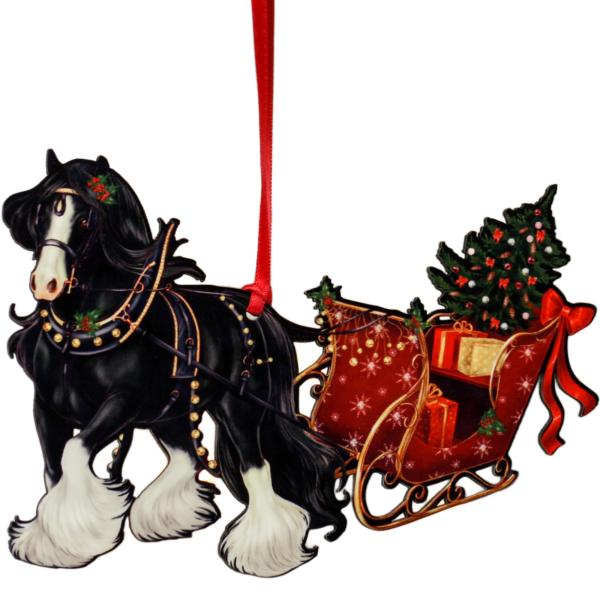 Gypsy Vanner Horse Sleigh Christmas Ornament, Eque...