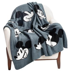ディズニー ミッキーマウスフェイス フェザーニット ふわふわスローブランケット - ふわふわブランケットサイズ 50 x 60インチ、スーパーソフト軽量寝具