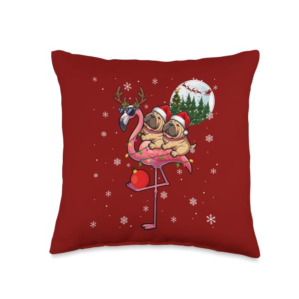 Two Xmas Shar Peis Riding Flamingo Reindeer Sungla...