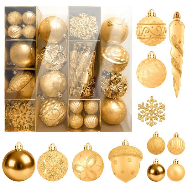 62個 クリスマスボール 飛散防止 クリスマスツリー デコレーション ハンギングボール ホリデーウェ...