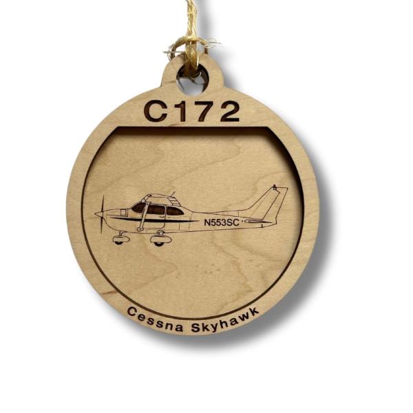 C172 Cessna Skyhawk Airplane Wooden Ornament, Pilo...