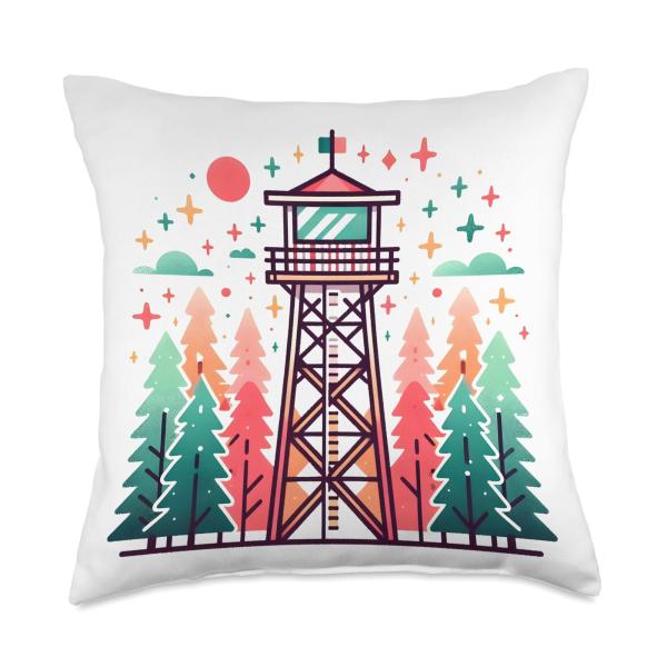 Forest Fire Lookout Tower Throw Pillow