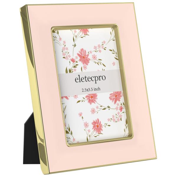 eletecpro 2.5x3.5インチ エナメル 写真フレーム 本物のガラスカバー付き ゴールドメ...