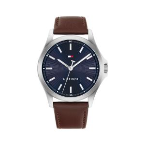 Tommy Hilfiger BRUCE 1710669 メンズ 3針クォーツ腕時計 42mm ネイビーダイヤル ブラウンレザー サンレイ加工 3気圧防水