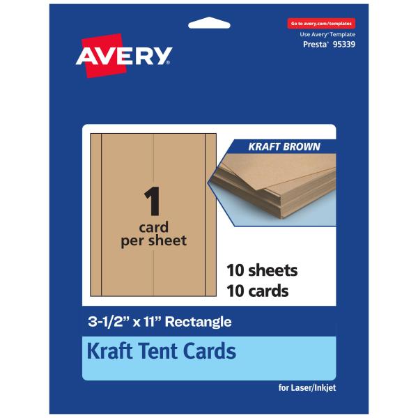 Avery 印刷可能な長方形テントカード、3.5インチ x 11インチ、クラフトブラウンカードストッ...