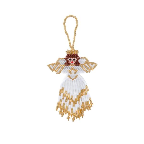 Handmade White Angel Bead Holiday Ornament - Socia...