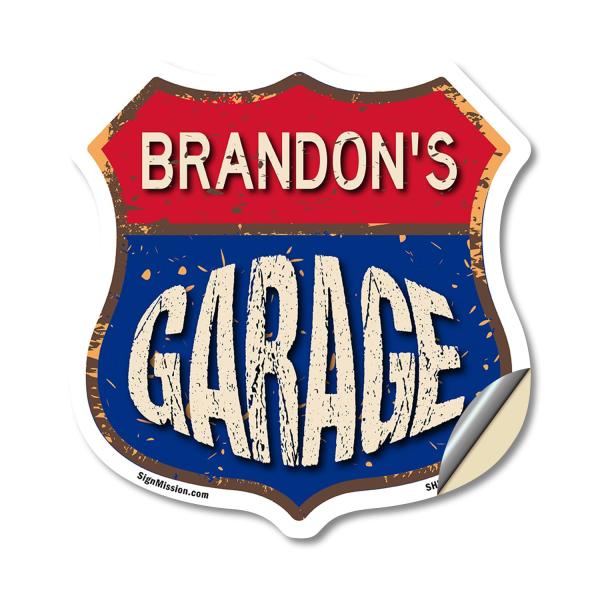 Brandon's Garage 12 inch X 12 inch Shield Shaped H...