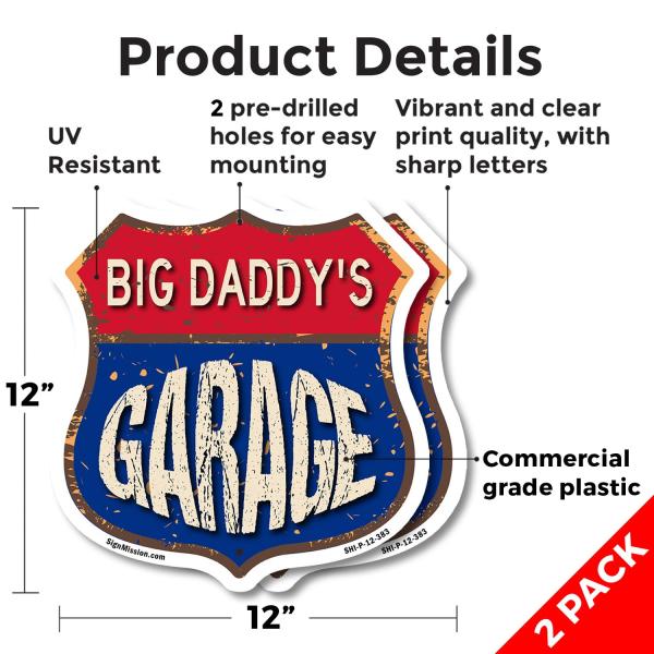 Big Daddy's Garage (2 Pack) 12 inch X 12 inch Shie...