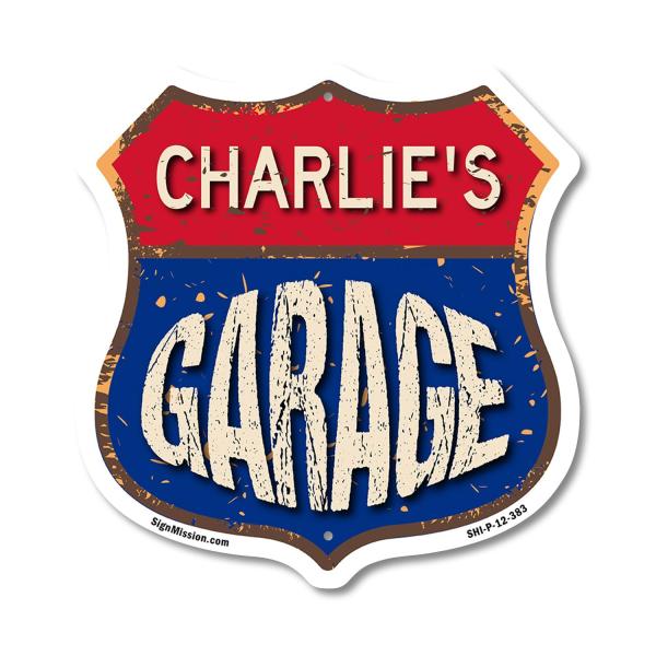 Charlie's Garage 12 inch X 12 inch Shield Shaped C...