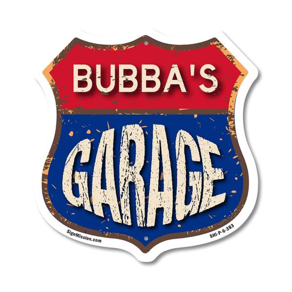 Bubba's Garage 6 inch X 6 inch Shield Shaped Comme...