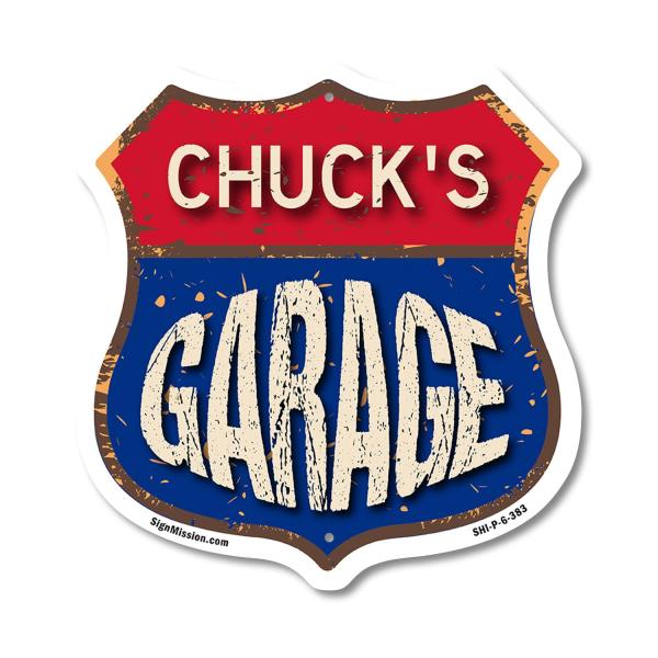Chuck's Garage 6 inch X 6 inch Shield Shaped Comme...