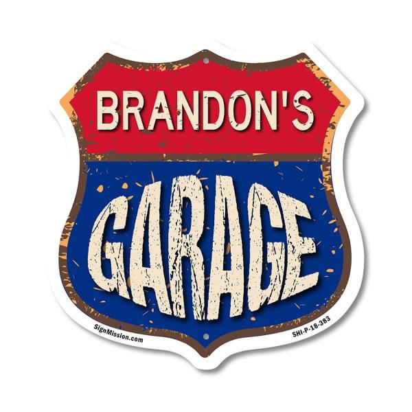 Brandon's Garage 18 inch X 18 inch Shield Shaped C...
