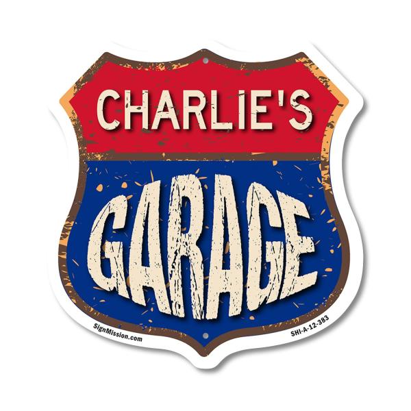 Charlie's Garage 12 inch X 12 inch Shield-Shaped R...