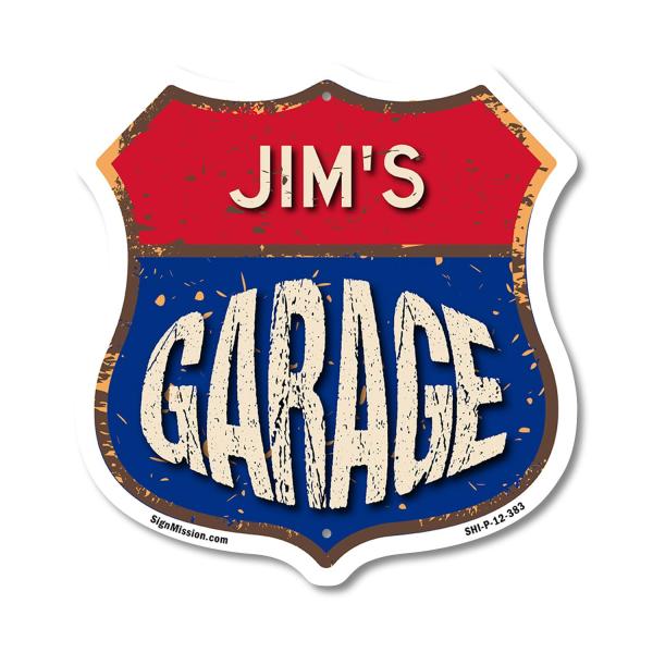 Jim's Garage 12 inch X 12 inch Shield Shaped Comme...