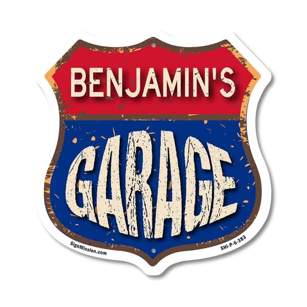 Benjamin's Garage 6 inch X 6 inch Shield Shaped Co...
