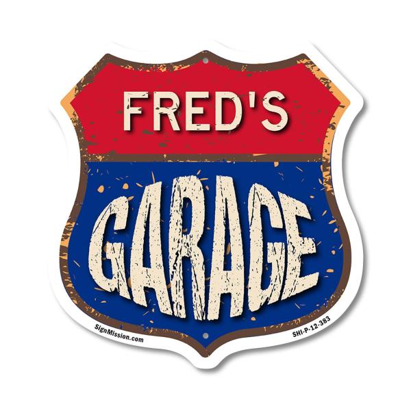 Fred's Garage 12 inch X 12 inch Shield Shaped Comm...