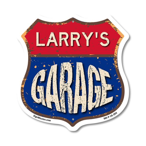 Larry's Garage 18 inch X 18 inch Shield Shaped Com...