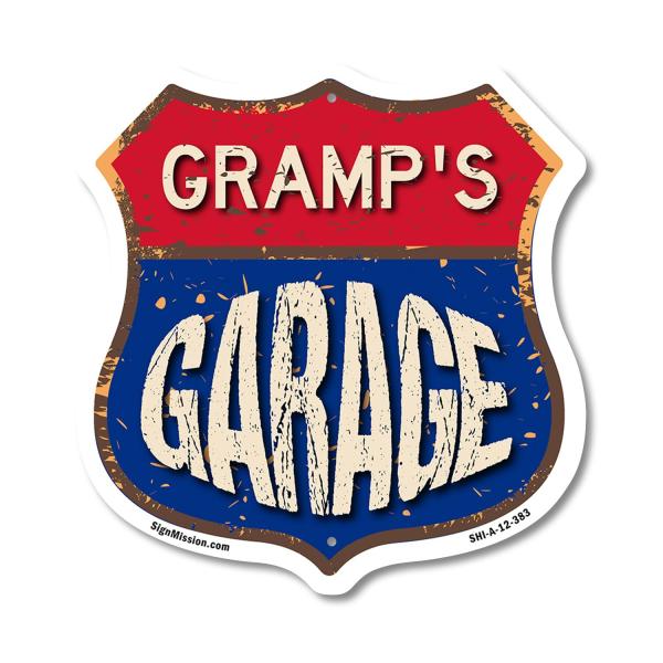 Gramp's Garage 12 inch X 12 inch Shield-Shaped Rus...