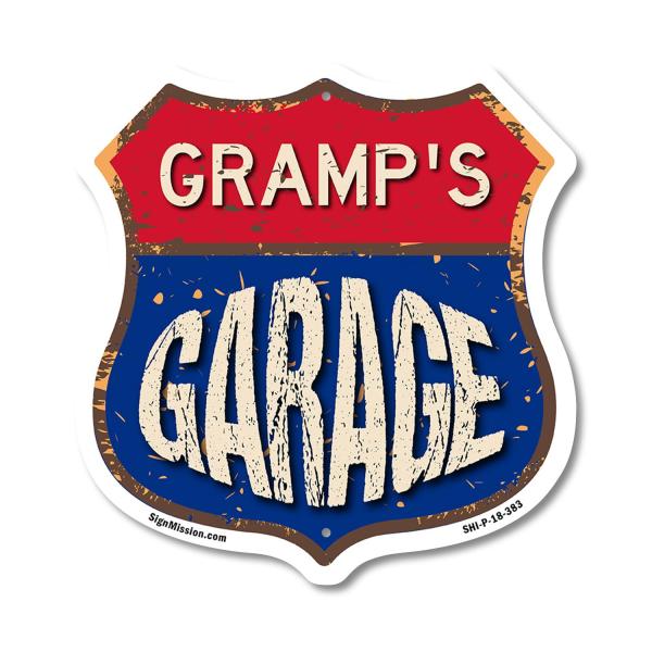Gramp's Garage 18 inch X 18 inch Shield Shaped Com...