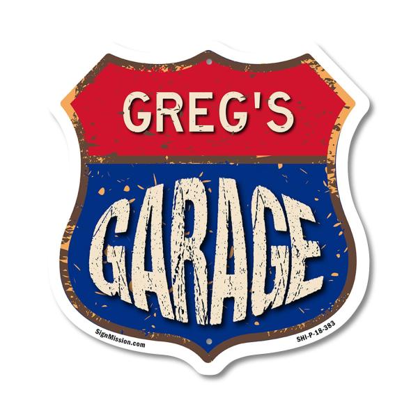 Greg's Garage 18 inch X 18 inch Shield Shaped Comm...