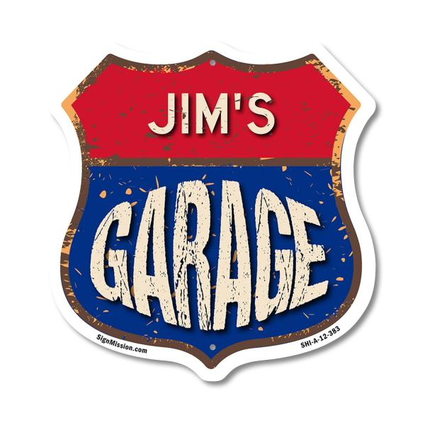 Jim's Garage 12 inch X 12 inch Shield-Shaped Rust-...