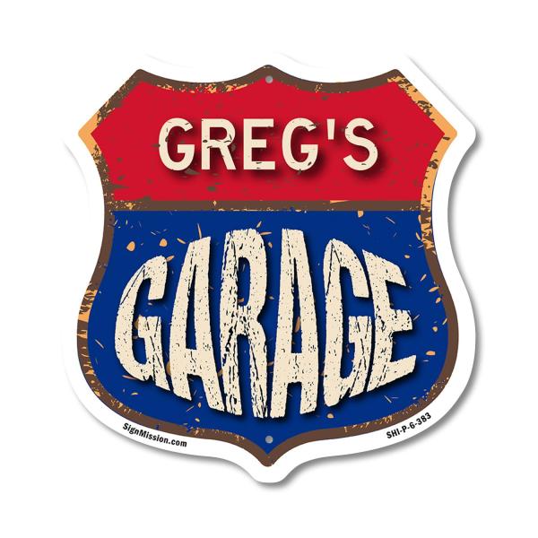 Greg's Garage 6 inch X 6 inch Shield Shaped Commer...