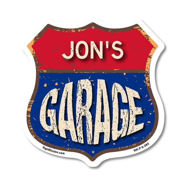 Jon's Garage 6 inch X 6 inch Shield Shaped Commerc...