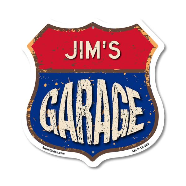 Jim's Garage 18 inch X 18 inch Shield Shaped Comme...