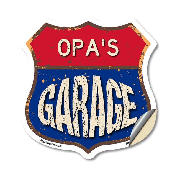 Opa's Garage 18 inch X 18 inch Shield Shaped Heavy...