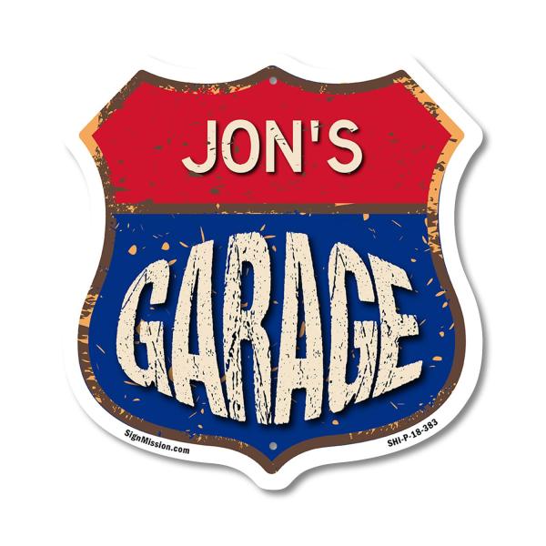 Jon's Garage 18 inch X 18 inch Shield Shaped Comme...
