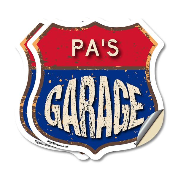 Pa's Garage (2 Pack) 6 inch X 6 inch Shield Shaped...
