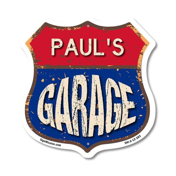 Paul's Garage 12 inch X 12 inch Shield-Shaped Rust...