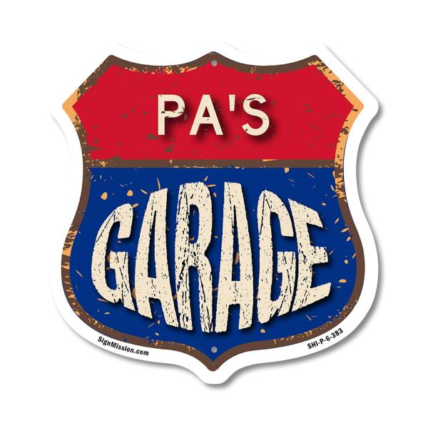 Pa's Garage 6 inch X 6 inch Shield Shaped Commerci...