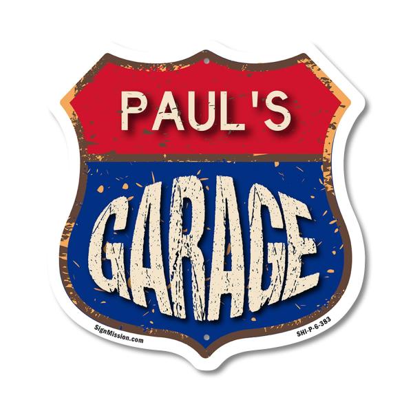 Paul's Garage 6 inch X 6 inch Shield Shaped Commer...