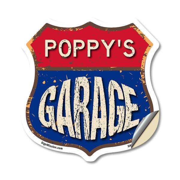 Poppy's Garage 12 inch X 12 inch Shield Shaped Hea...