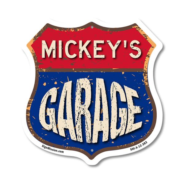 Mickey's Garage 12 inch X 12 inch Shield-Shaped Ru...