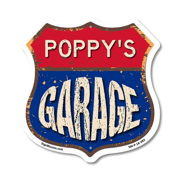 Poppy's Garage 18 inch X 18 inch Shield Shaped Com...