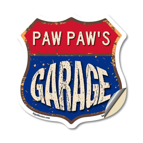Paw Paw's Garage 18 inch X 18 inch Shield Shaped H...