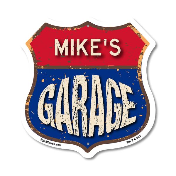 Mike's Garage 6 inch X 6 inch Shield Shaped Commer...