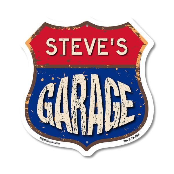 Steve's Garage 18 inch X 18 inch Shield Shaped Com...